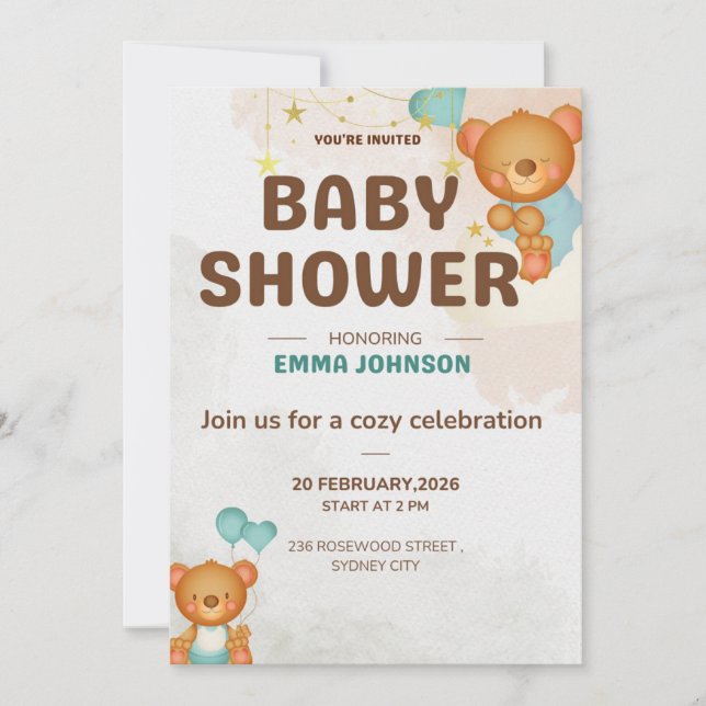 Teddy Bear Baby Shower Invitation (Front)