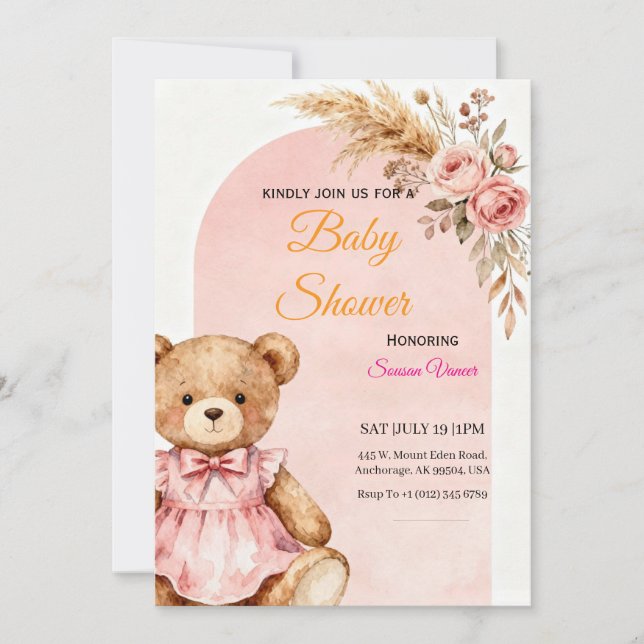 Teddy Bear Baby Shower Invitation  (Front)