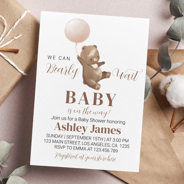 Teddy Bear Baby Shower Invitation Bear Balloon (Creator Uploaded)