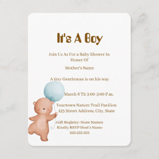 Teddy Bear Baby Shower Invitation Boy,