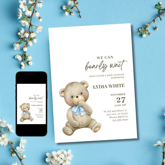 Teddy Bear Baby Shower Invitation Can Bearly Wait (Creator Uploaded)