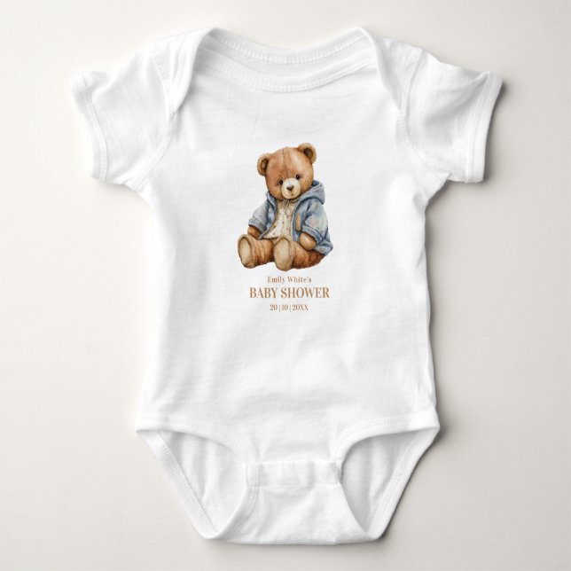 Teddy Bear Baby Shower Invitation Can Bearly Wait  Bodysuit (Front)