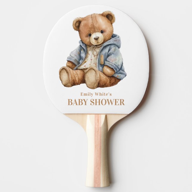 Teddy Bear Baby Shower Invitation Can Bearly Wait  Ping Pong Paddle (Front)