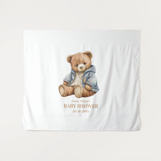 Teddy Bear Baby Shower Invitation Can Bearly Wait  Tapestry (Front (Horizontal))