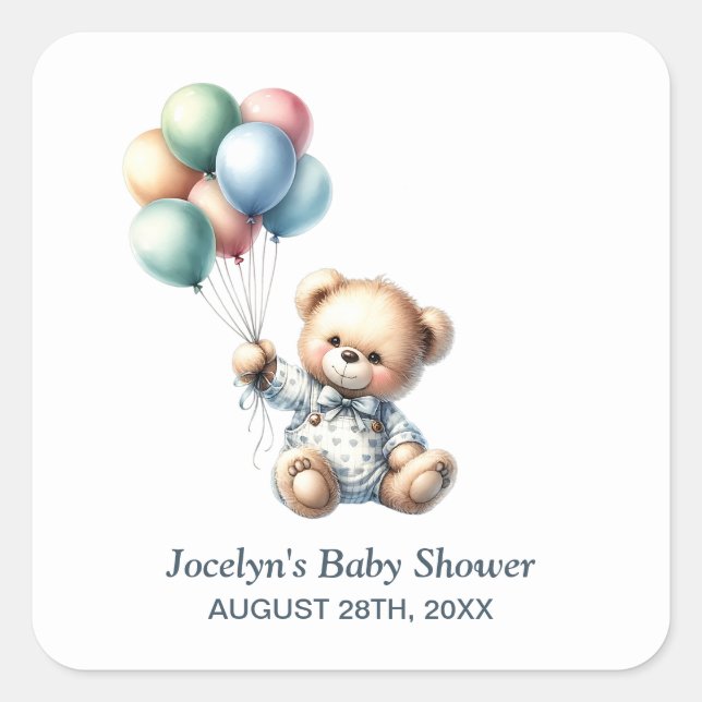 Teddy Bear Baby Shower Invitation Envelope Seal (Front)