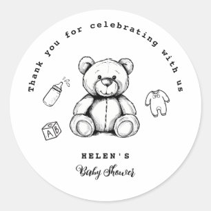Teddy Bear Baby Shower Invitation, Gender Neutral Classic Round Sticker