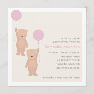 Teddy Bear Baby Shower Invitation - Twin Girls