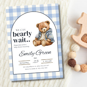 Teddy Bear Baby Shower Invite, Blue Gingham Baby Invitation