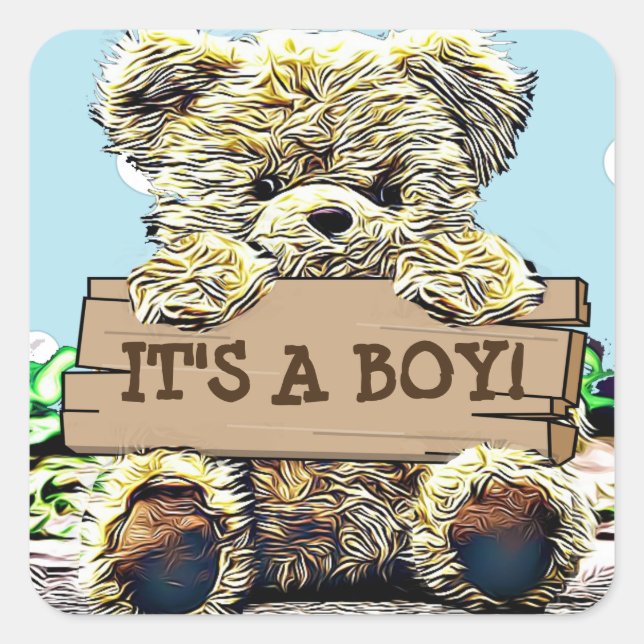 Teddy Bear Baby Shower Its a Boy Square Sticker (Front)