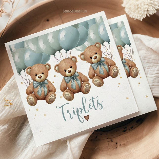 Teddy Bear Baby Shower it's TRIPLETS   Napkin (teddy bear baby shower napkins, triplets baby shower decor, its triplets party napkins, cute bear ba)