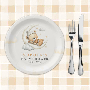 Teddy Bear Baby Shower Neutral Beige Boy party Paper Plate