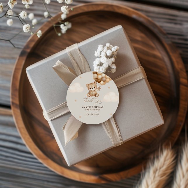 Teddy Bear Baby Shower Neutral Thank You Classic Round Sticker (Creator Uploaded)