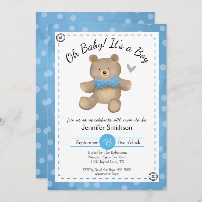 Teddy Bear Baby Shower Oh Baby Invitation (Front/Back)
