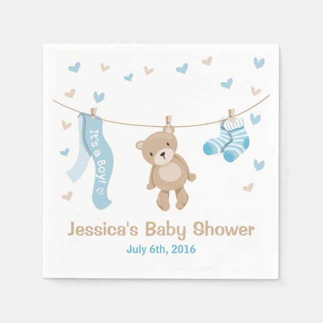 Teddy Bear Baby Shower Paper Napkin Boy Blue (Front)
