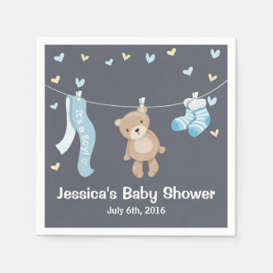 Teddy Bear Baby Shower Paper Napkin Boy Grey Blue