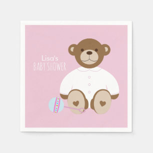 Teddy Bear Baby Shower Paper Napkin - on pink