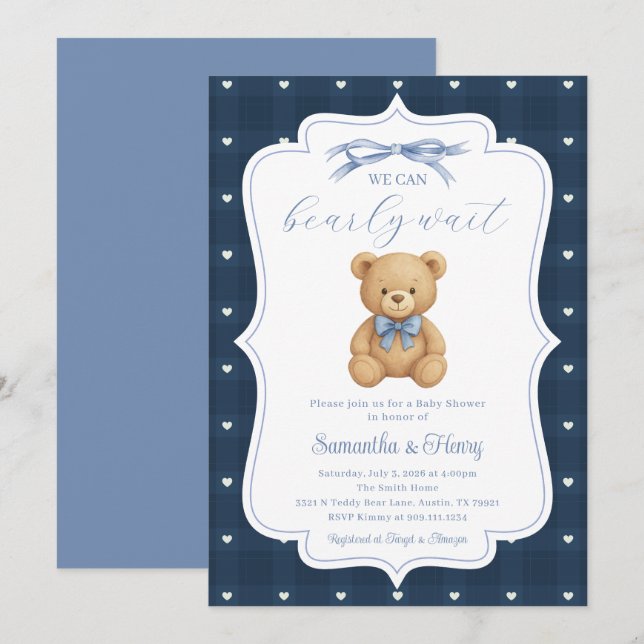 Teddy Bear Baby Shower Party Invitation (Front/Back)