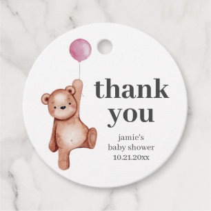 Teddy Bear Baby Shower Pink Favour Tags