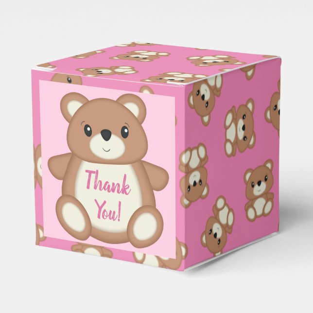 Teddy Bear Baby Shower Pink Girl Favour Box (Front Side)