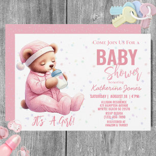 Teddy Bear Baby Shower Pink Girl Invitation
