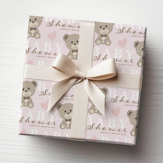 Teddy Bear BABY SHOWER Pink Wrapping Paper (Creator Uploaded)