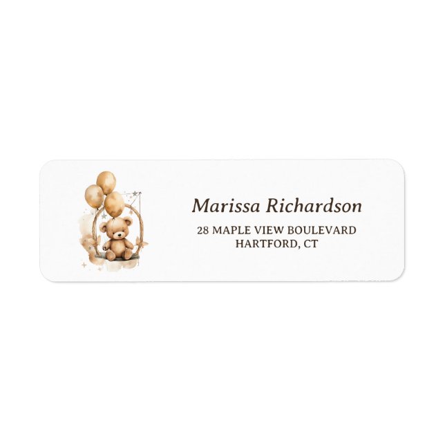 Teddy Bear Baby Shower Return Address Label (Front)