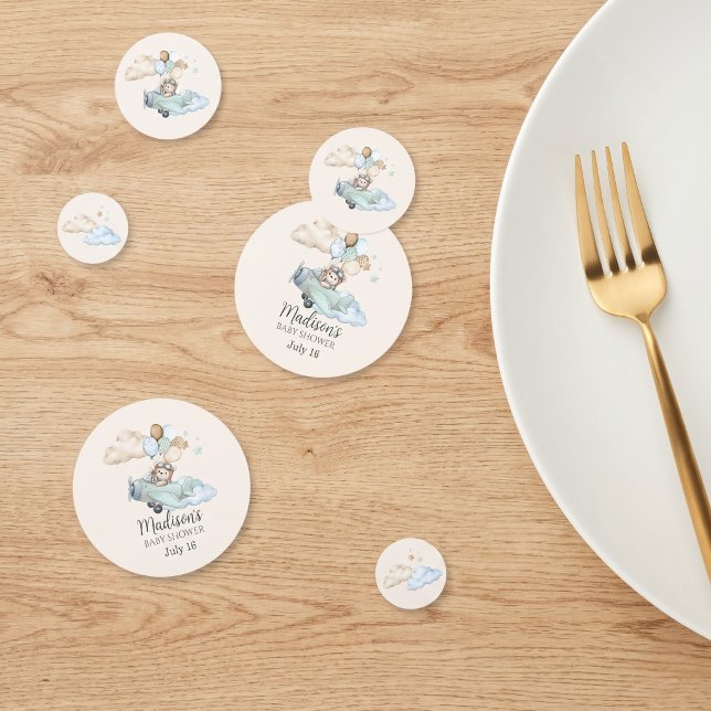 Teddy Bear Baby Shower Table Scatter Confetti (We Can Bearly Wait Teddy Bear Airplane Boy Table Confetti)