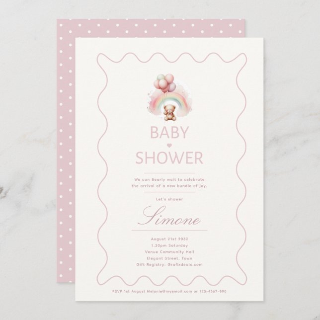 Teddy Bear Baby Shower Theme Invitations Girls (Front/Back)