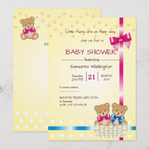 teddy bear baby shower, we are TWINS Invitation