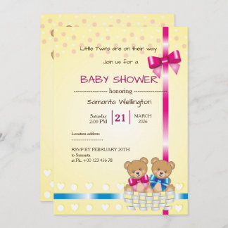 teddy bear baby shower, we are TWINS Invitation