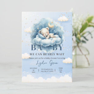 Teddy Bear Baby Shower We Can Bearly Wait Baby Boy Invitation
