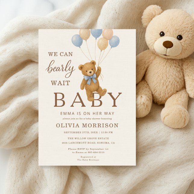 Teddy Bear Baby Shower We Can Bearly Wait Invitation (Creator Uploaded)