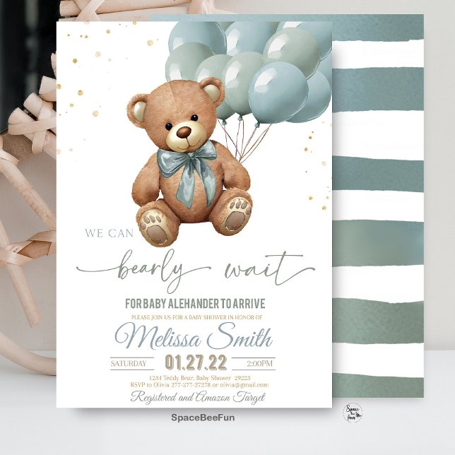Teddy Bear Baby Shower We can bearly wait Invitation (teddy bear baby shower invitation, we can bearly wait invitation, bear baby shower invite, baby show)