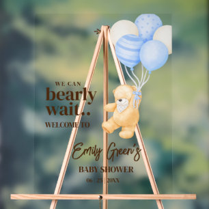 Teddy Bear Baby Shower We Can Bearly Wait minimal Acrylic Sign