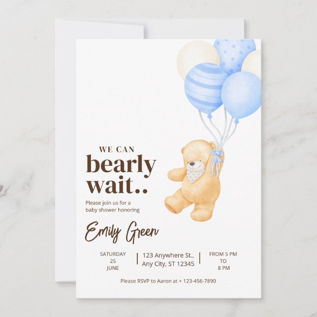 Teddy Bear Baby Shower We Can Bearly Wait minimal Invitation (Front)