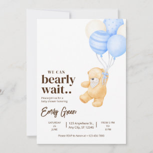 Teddy Bear Baby Shower We Can Bearly Wait minimal Invitation
