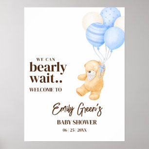 Teddy Bear Baby Shower We Can Bearly Wait minimal Poster