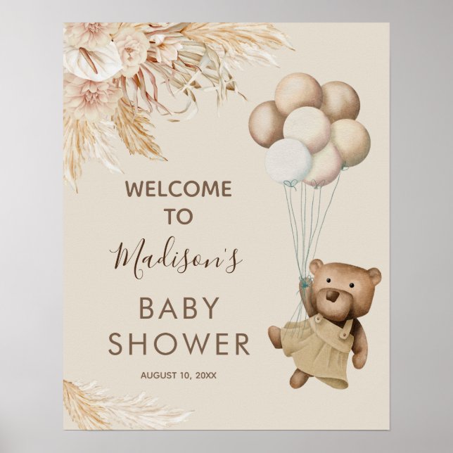 Teddy Bear Baby Shower Welcome Poster (Front)