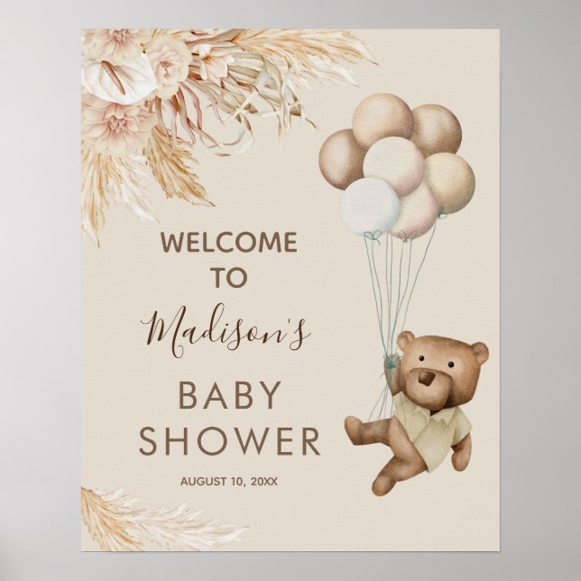 Teddy Bear Baby Shower Welcome Poster (Front)