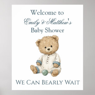 Teddy Bear Baby Shower Welcome Poster Bearly Wait