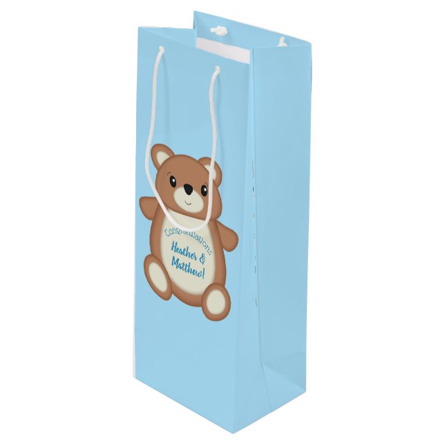 Teddy Bear Baby Shower Wine Gift Bag (Front Angled)