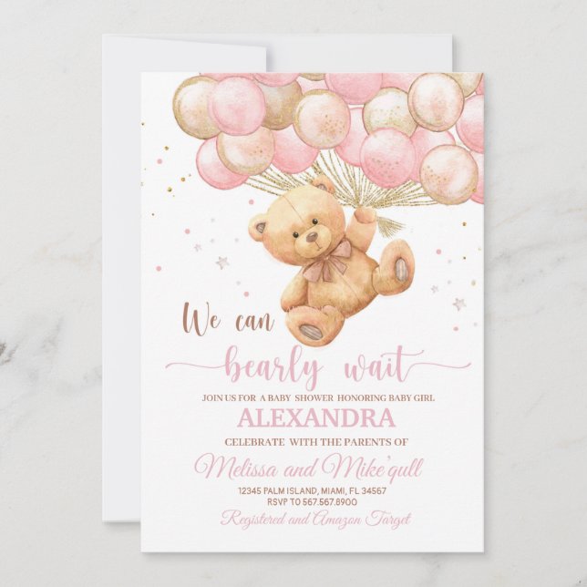 Teddy Bear Baby shower with Balloons Teddy Bear  Invitation (Front)