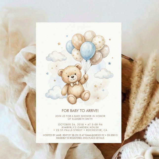 Teddy Bear Baby Shower with Brown Sage Balloons Invitation (Creator Uploaded)