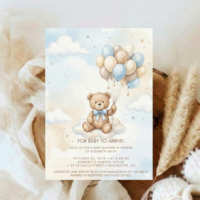 Teddy Bear Baby Shower with Brown Sage Balloons Invitation (Creator Uploaded)