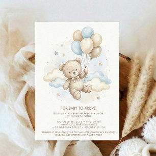 Teddy Bear Baby Shower with Brown Sage Balloons Invitation