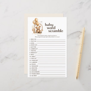 Teddy Bear Baby Shower Word Scramble Game