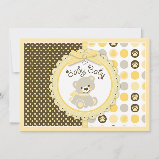Teddy Bear Baby Shower Yellow Invitation (Front)