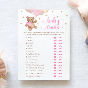 Teddy Bear Baby Traits Game Baby Shower Card