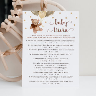 Teddy Bear Baby Trivia Baby Shower Game Card