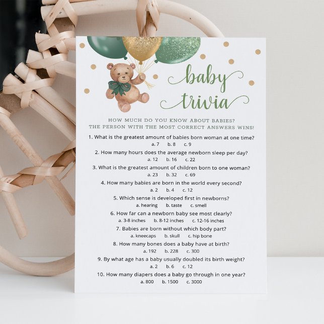 Teddy Bear Baby Trivia Baby Shower Game Card (Creator Uploaded)